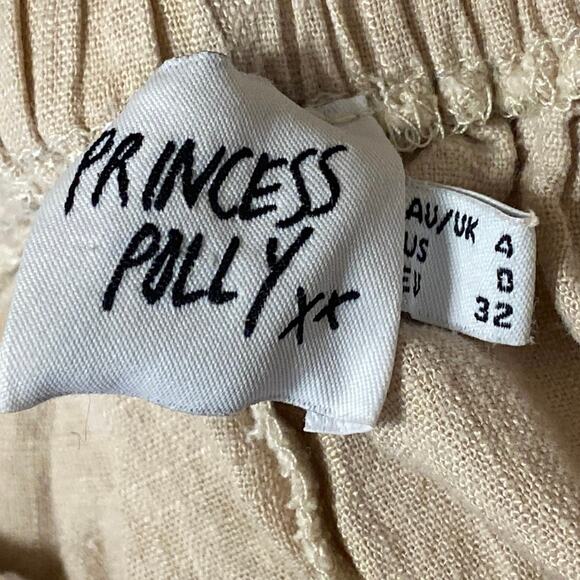 Princess Polly Beige Elastic High Waist Drawstring Wide Leg Trousers Pants Sz 32 - Picture 4 of 5